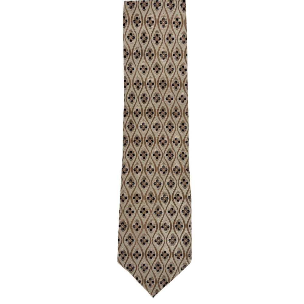 Screenplay by Martin Wong Mens Silk Tie Tan Brown Geometric Hand Made 59"x3.75"